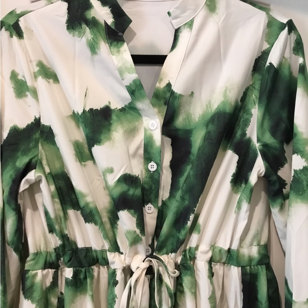 Green and White Button-Up Dress - Picture 4 of 7